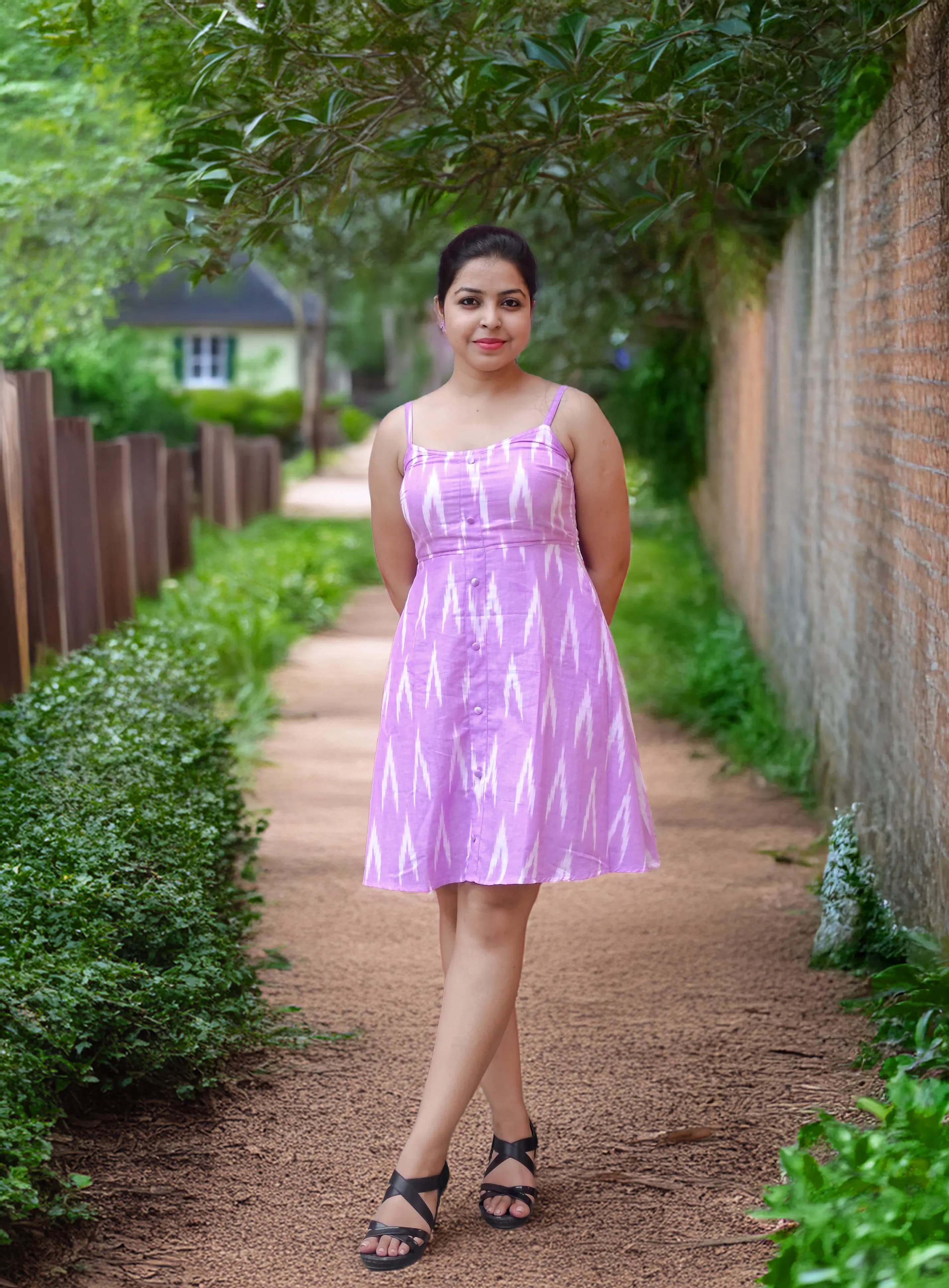 Lavender Ikat Printed Cotton A-Line Dress for Urban Women