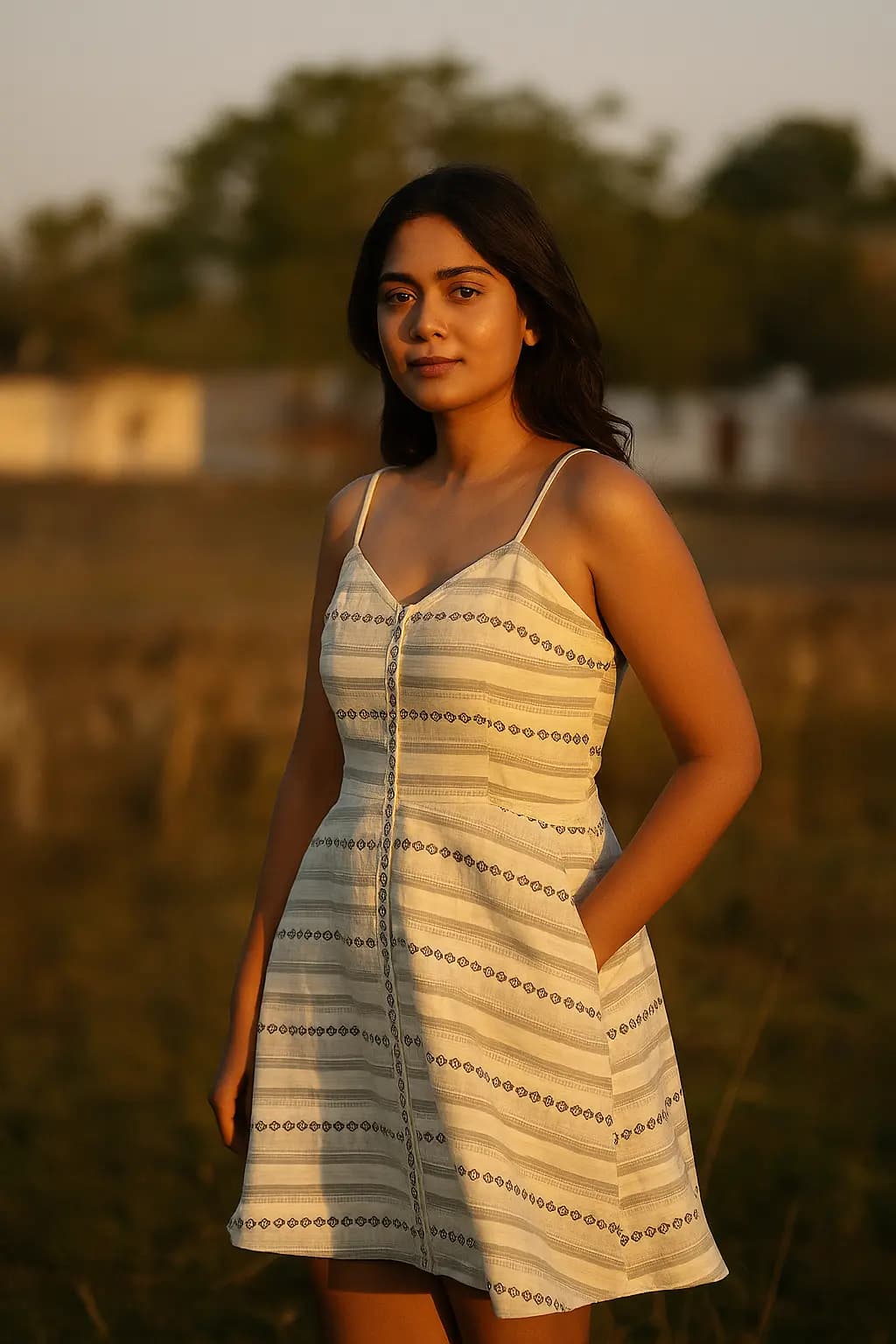 Printed Cotton A Line Dress