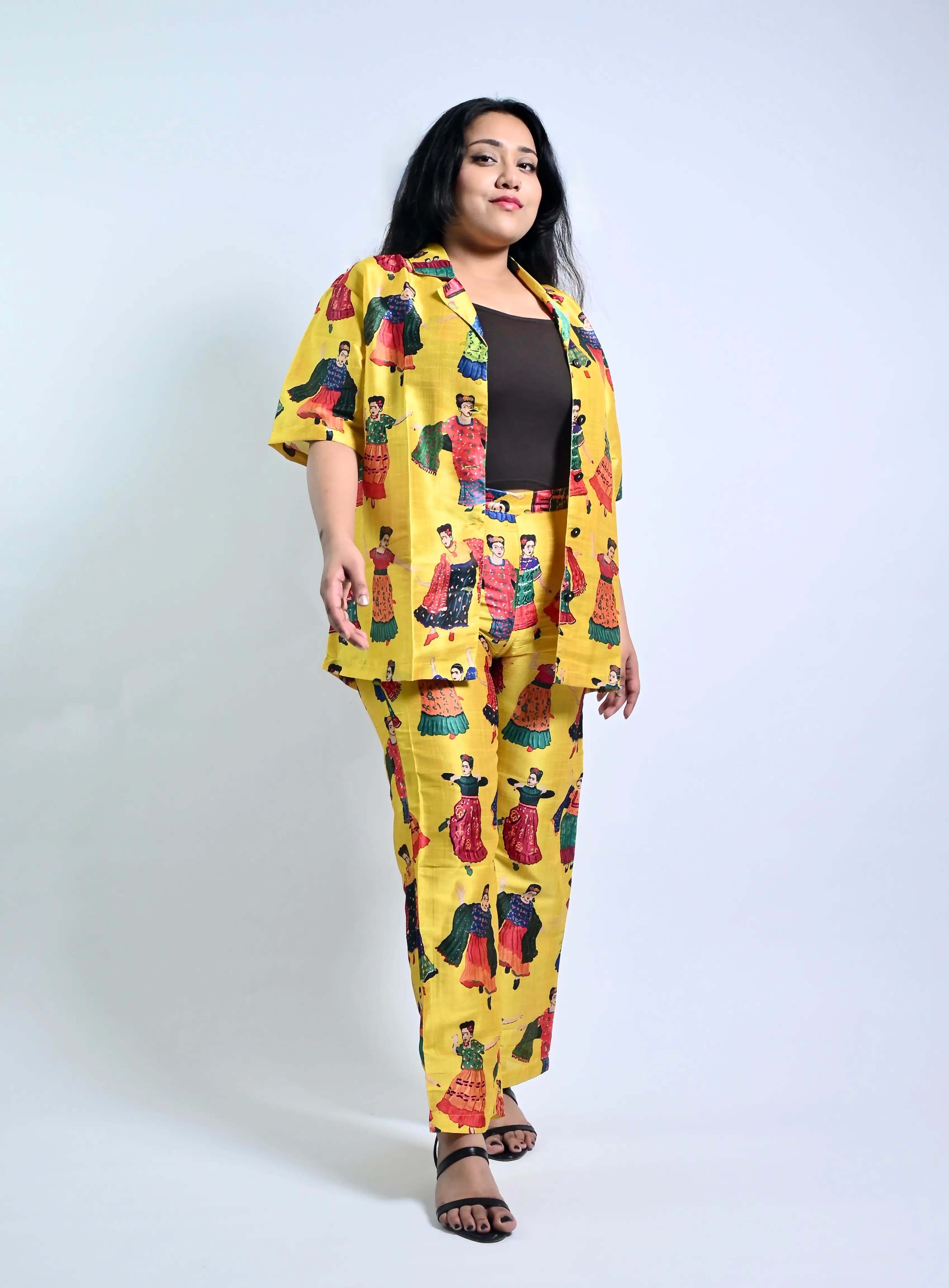 Yellow printed silk blend Co-Ords