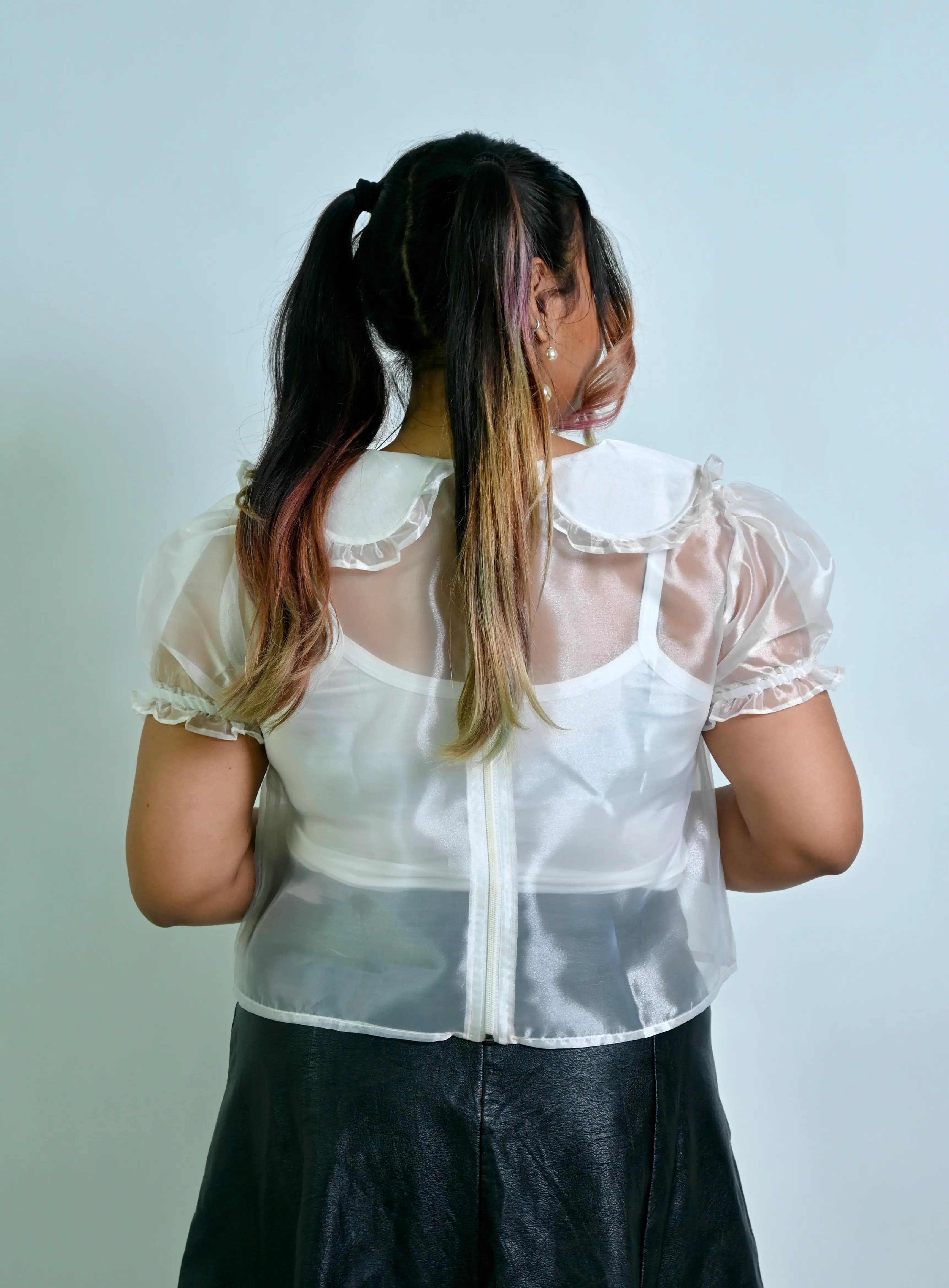 White Organza Peter Pan Collar Top