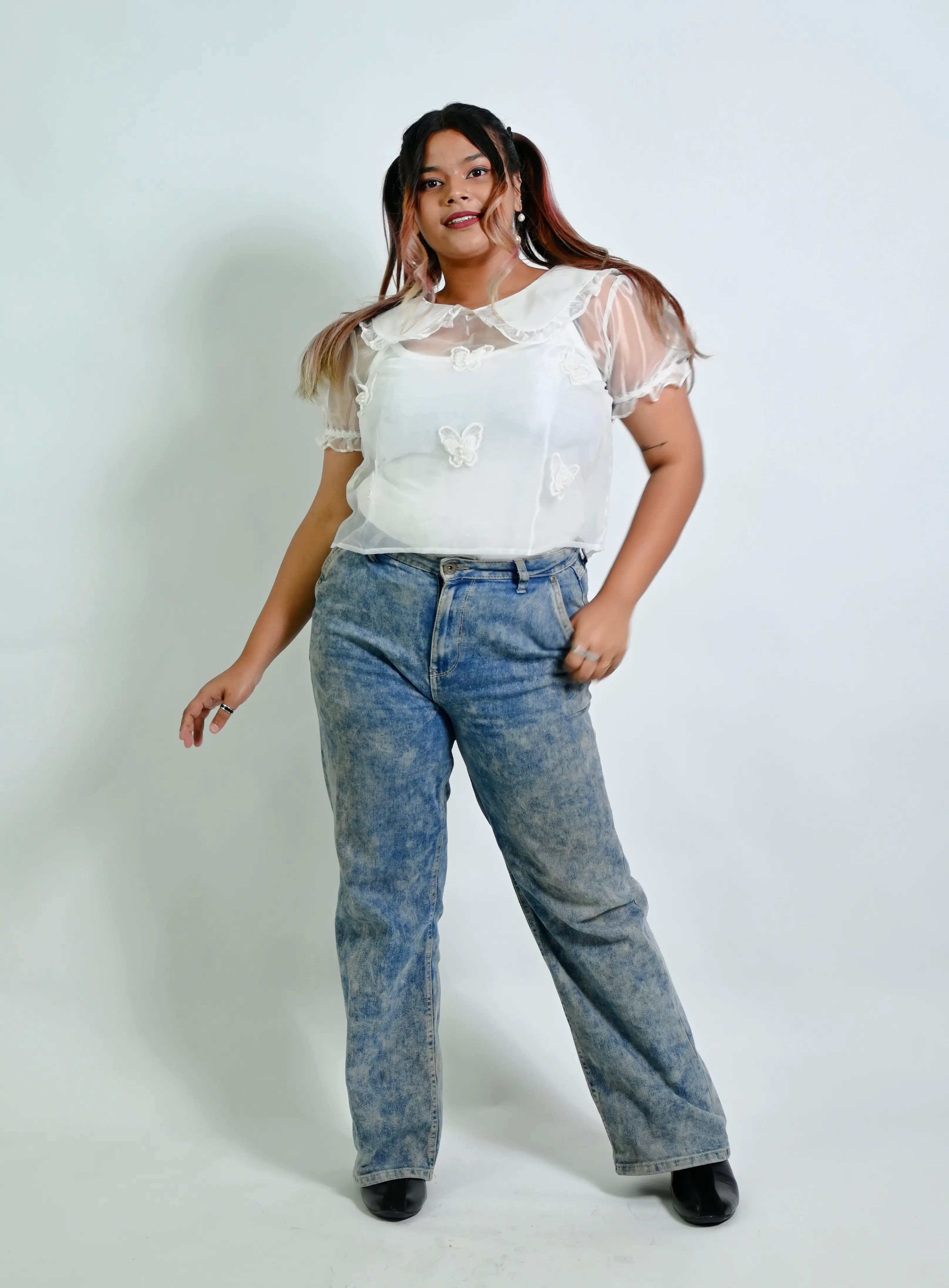 White Organza Peter Pan Collar Top