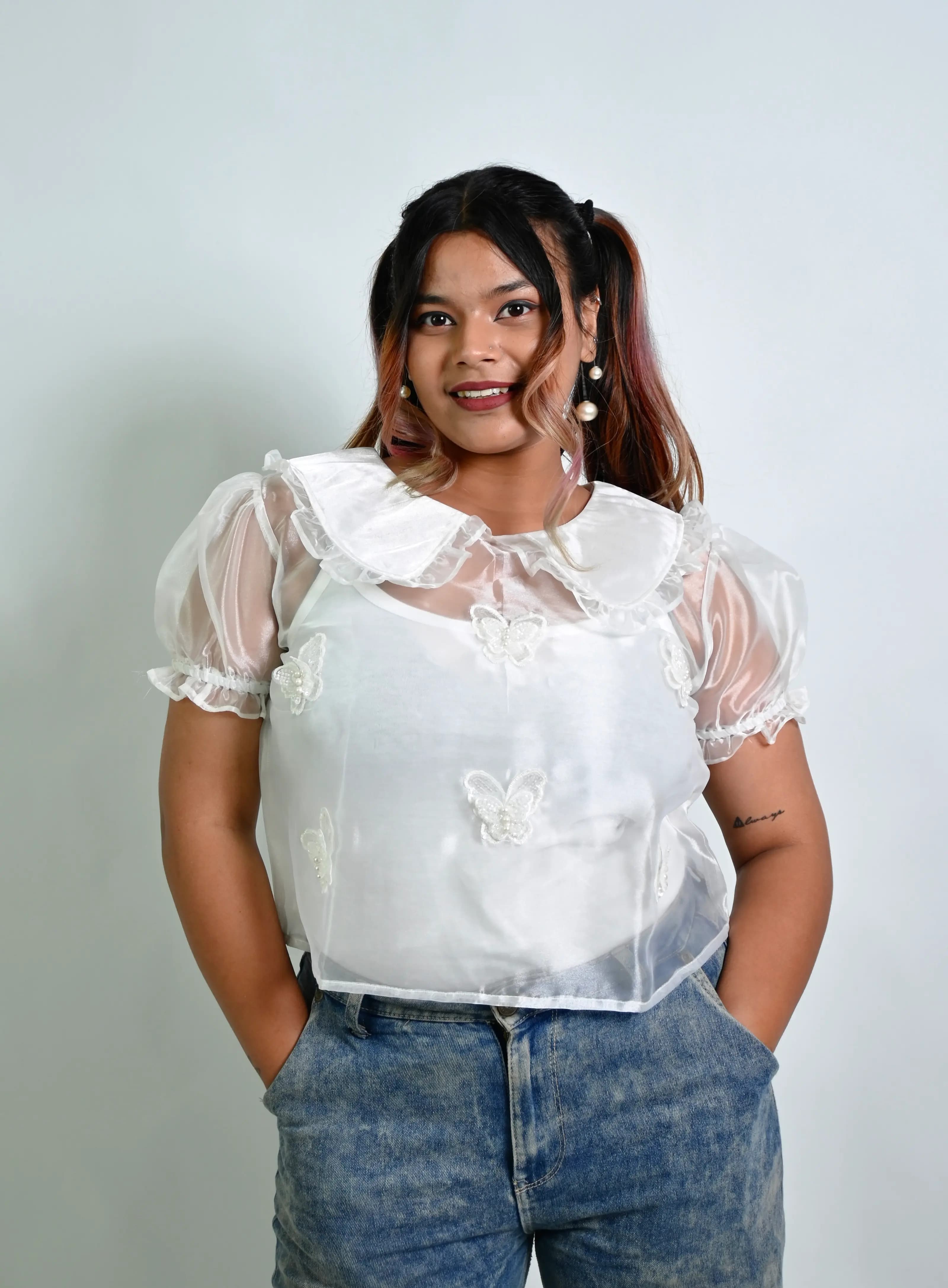 White Organza Peter Pan Collar Top