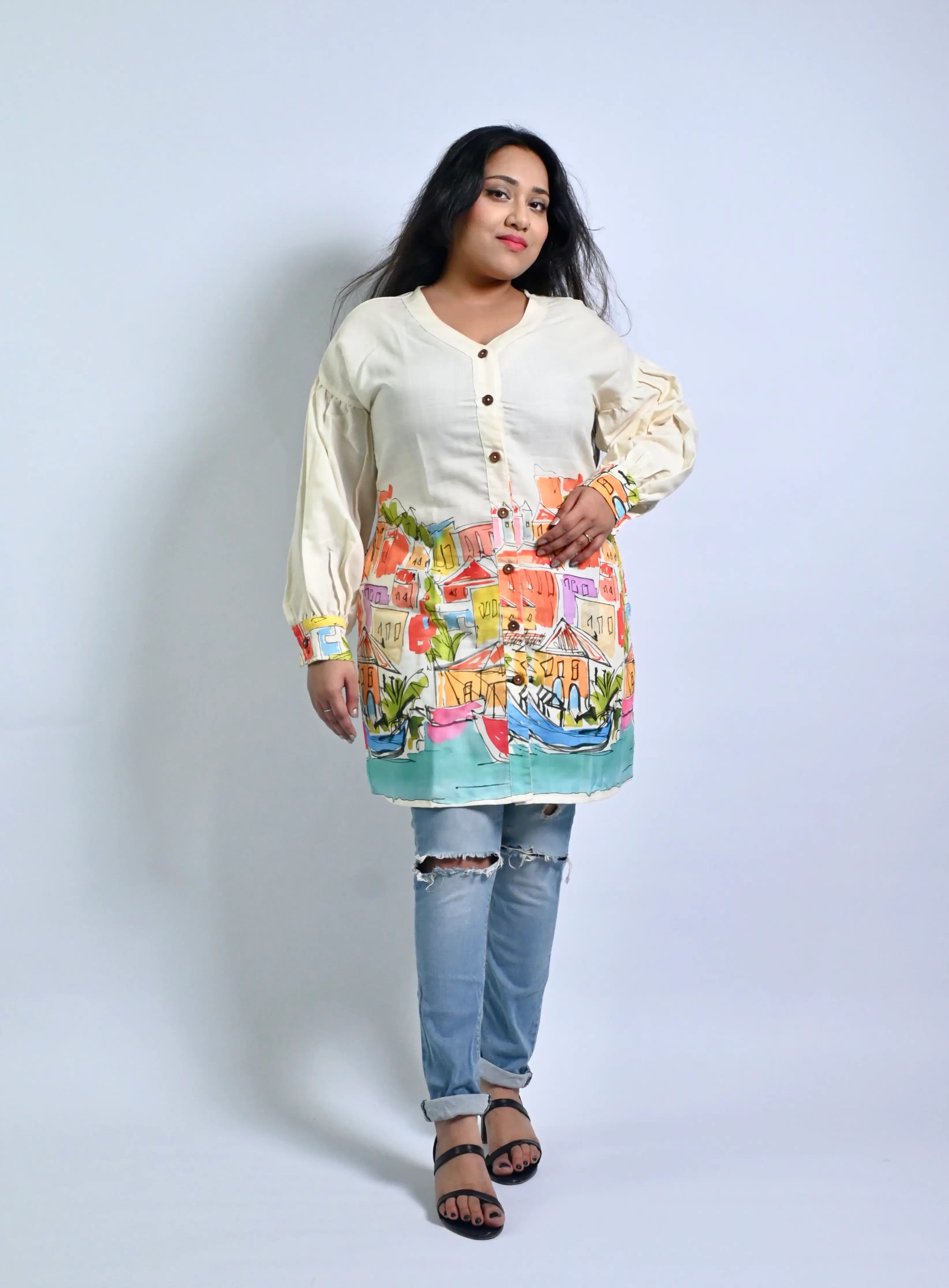 Printed Cotton balloon sleeve kurti