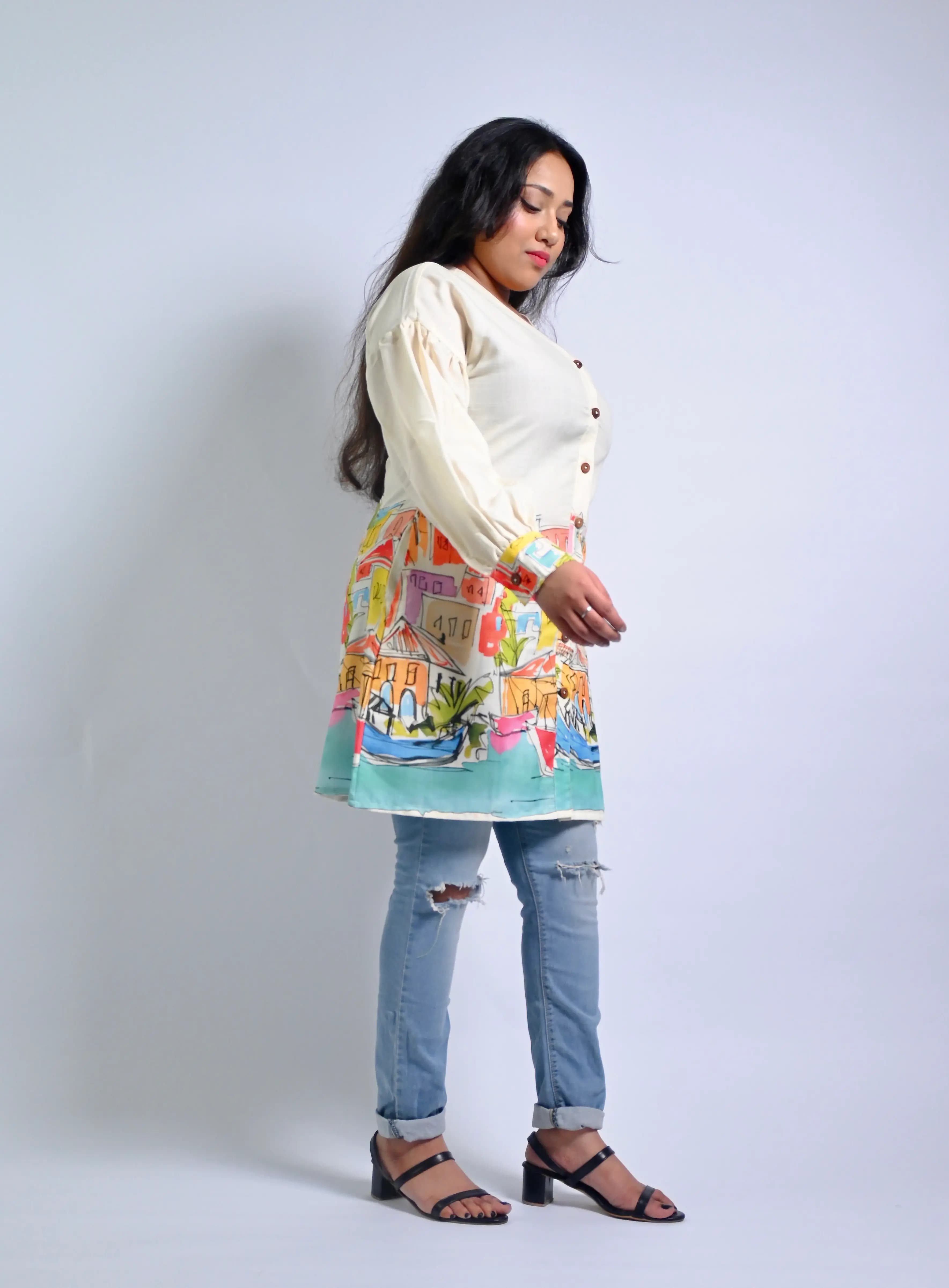 Printed Cotton balloon sleeve kurti